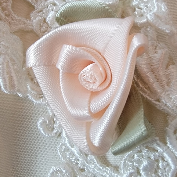 Vintage Cream Floral Lace 90s Rose Applique Long Sleeve Button Coquette Blouse - Picture 7 of 15